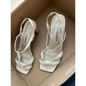 Caparros Faux Pearl block sling back open toe heels Size 6 1/2 party cocktail